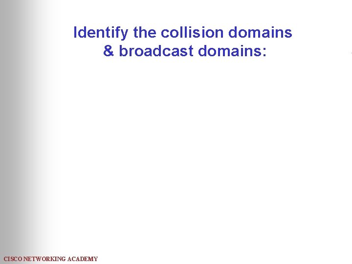 Identify the collision domains & broadcast domains: CISCO NETWORKING ACADEMY 