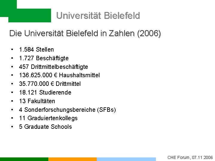 Universität Bielefeld Die Universität Bielefeld in Zahlen (2006) • • • 1. 584 Stellen