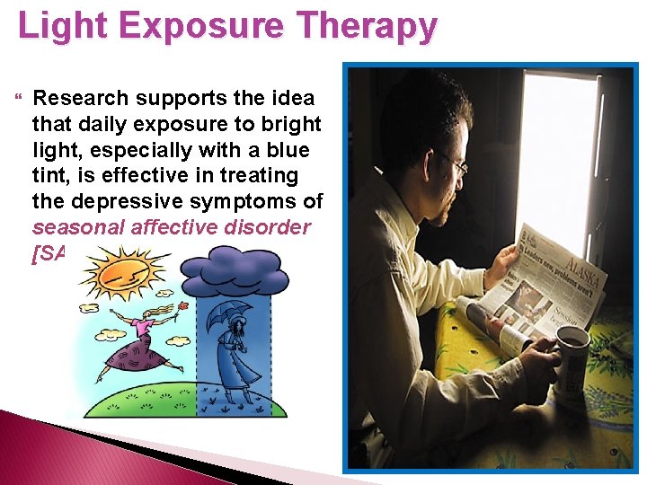 Light Exposure Therapy Research supports the idea that daily exposure to bright light, especially
