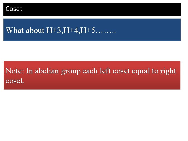 Coset What about H+3, H+4, H+5……. . Note: In abelian group each left coset