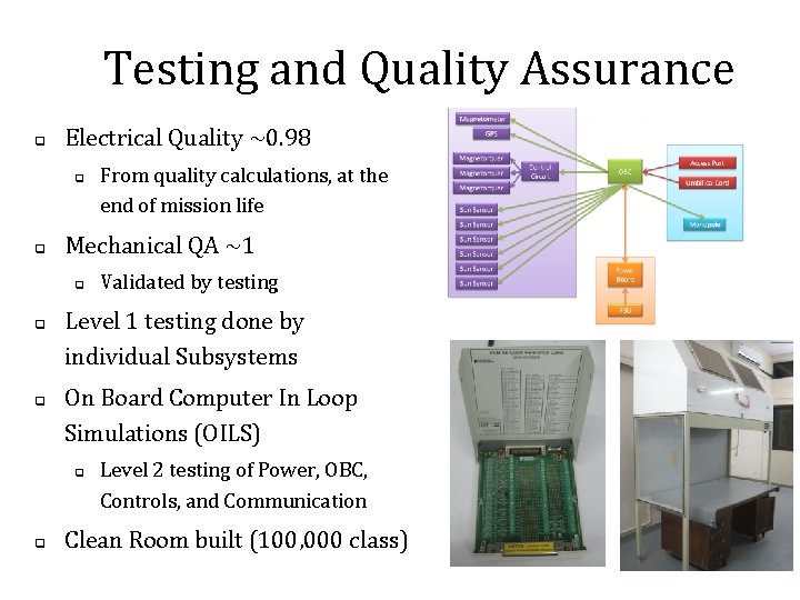 Testing and Quality Assurance q Electrical Quality ~0. 98 q q Mechanical QA ~1