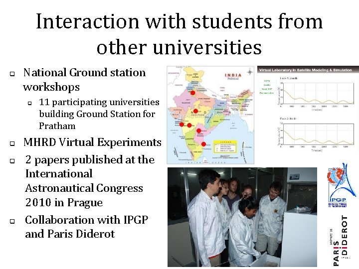 Interaction with students from other universities q National Ground station workshops q q 11