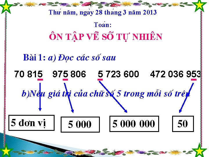 Thư năm, nga y 28 tha ng 3 năm 2013 Toa n: ÔN T