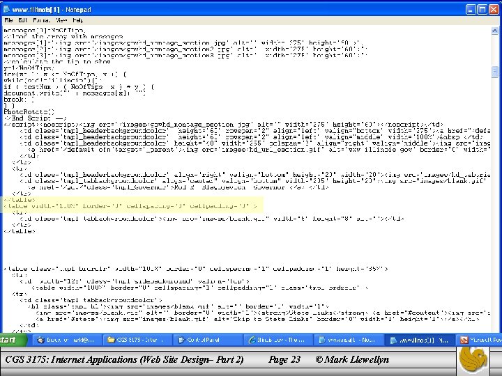 CGS 3175: Internet Applications (Web Site Design– Part 2) Page 23 © Mark Llewellyn