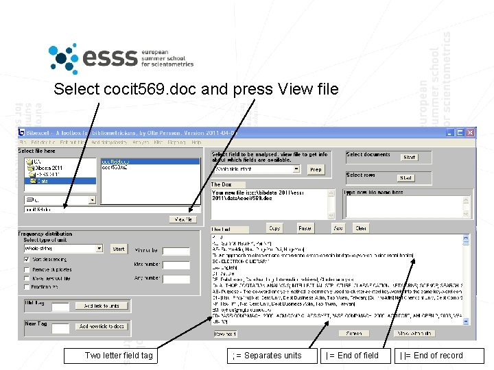 Select cocit 569. doc and press View file Two letter field tag ; =