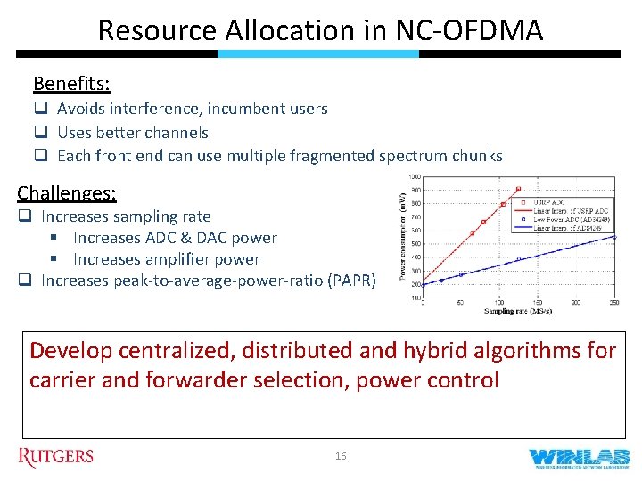 Resource Allocation in NC-OFDMA Benefits: q Avoids interference, incumbent users q Uses better channels