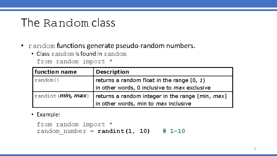 The Random class • random functions generate pseudo-random numbers. • Class random is found The Random class • random functions generate pseudo-random numbers. • Class random is found