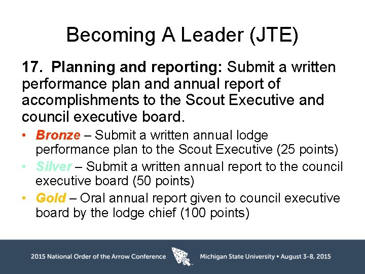 Becoming A Leader (JTE) 17. Planning and reporting: Submit a written performance plan and