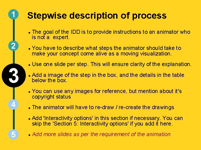 1 Stepwise description of process 2 3 4 5 The goal of the IDD
