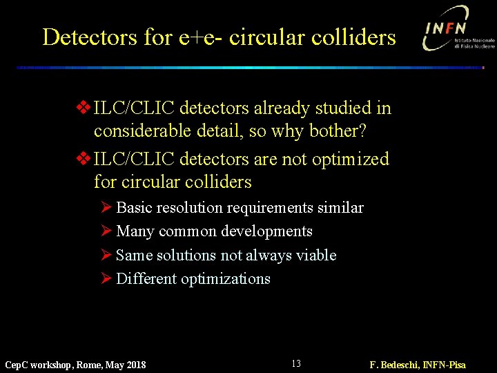 Detectors for e+e- circular colliders v ILC/CLIC detectors already studied in considerable detail, so