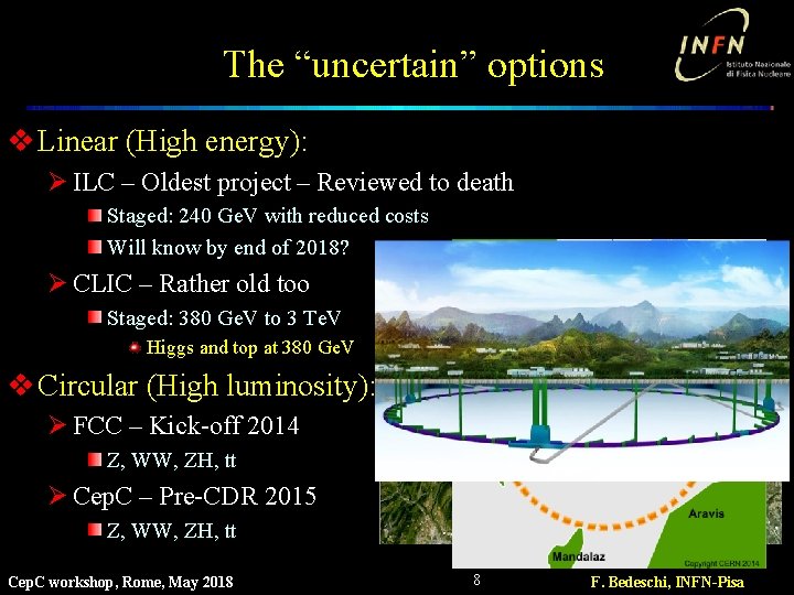 The “uncertain” options v Linear (High energy): Ø ILC – Oldest project – Reviewed