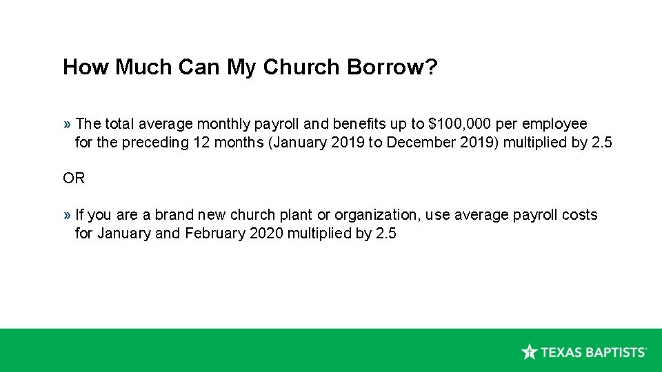 How Much Can My Church Borrow? » The total average monthly payroll and benefits