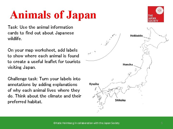 Animals of Japan Task: Use the animal information cards to find out about Japanese