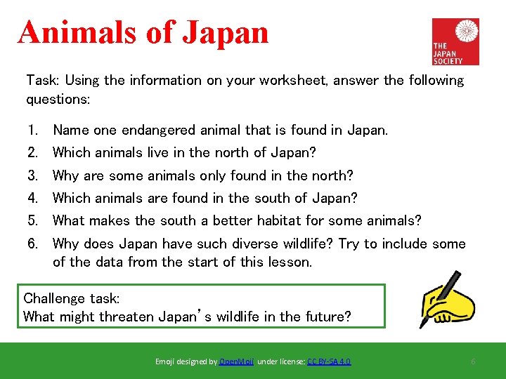 Animals of Japan Task: Using the information on your worksheet, answer the following questions:
