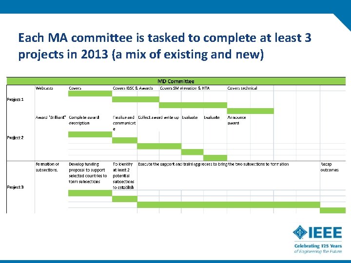 Each MA committee is tasked to complete at least 3 projects in 2013 (a