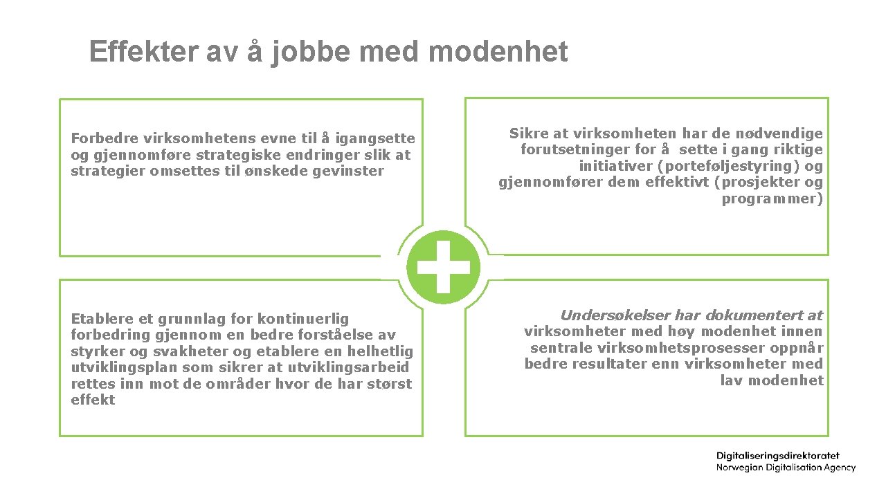 Effekter av å jobbe med modenhet Forbedre virksomhetens evne til å igangsette og gjennomføre