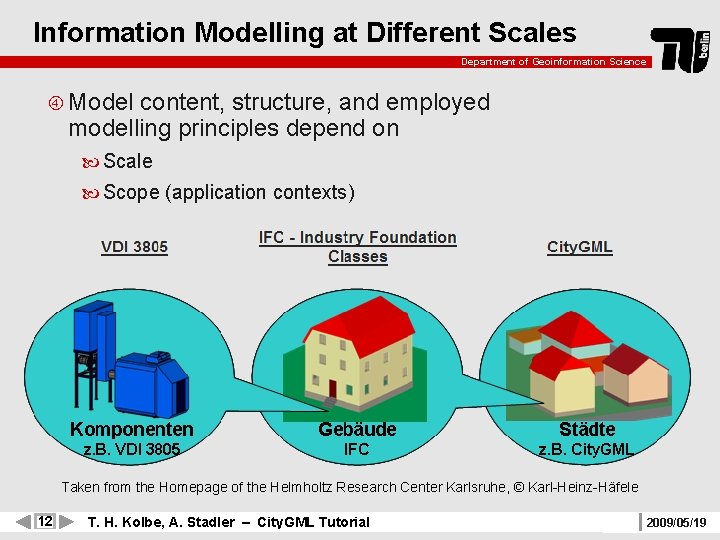 Information Modelling at Different Scales Department of Geoinformation Science Model content, structure, and employed
