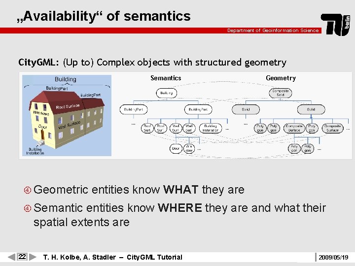 „Availability“ of semantics Department of Geoinformation Science City. GML: (Up to) Complex objects with