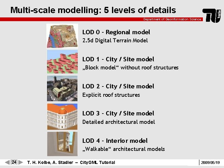 Multi-scale modelling: 5 levels of details Department of Geoinformation Science LOD 0 – Regional