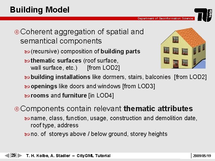 Building Model Department of Geoinformation Science Coherent aggregation of spatial and semantical components (recursive)