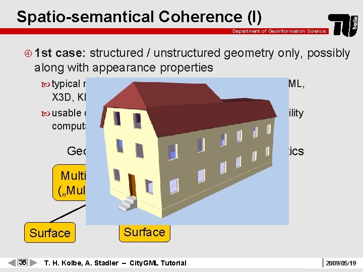 Spatio-semantical Coherence (I) Department of Geoinformation Science 1 st case: structured / unstructured geometry