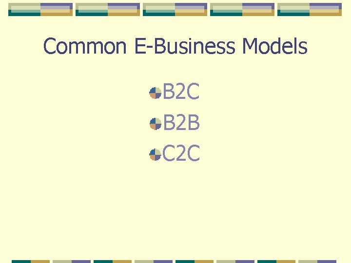 Common E-Business Models B 2 C B 2 B C 2 C 