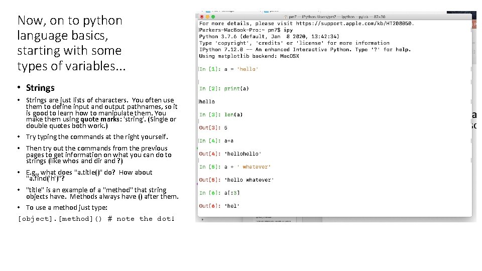 Now, on to python language basics, starting with some types of variables. . .