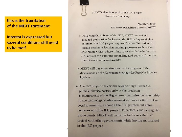 this is the translation of the MEXT statement Interest is expressed but several conditions