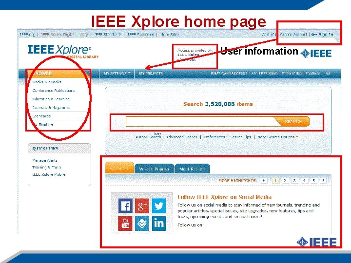IEEE Xplore home page User information 