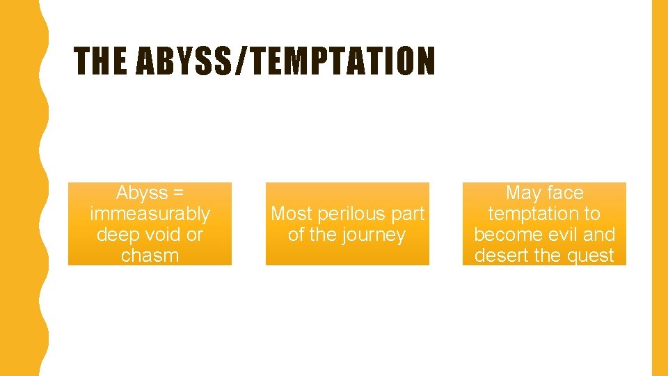 THE ABYSS/TEMPTATION Abyss = immeasurably deep void or chasm Most perilous part of the