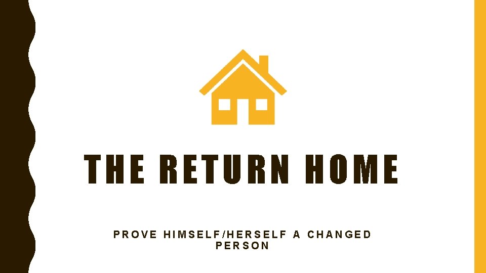 THE RETURN HOME PROVE HIMSELF/HERSELF A CHANGED PERSON 