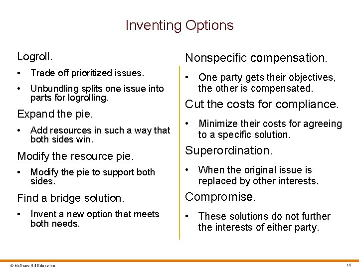 Inventing Options Logroll. Nonspecific compensation. • Trade off prioritized issues. • Unbundling splits one