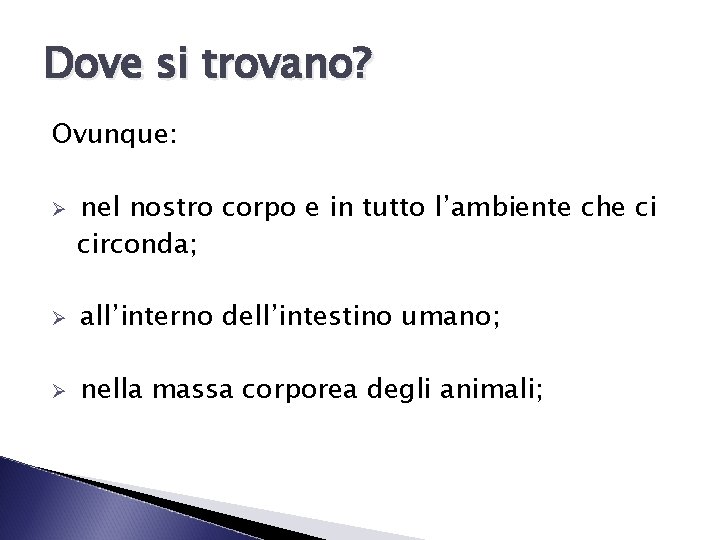 Dove si trovano? Ovunque: Ø nel nostro corpo e in tutto l’ambiente che ci