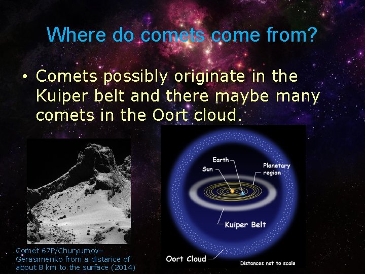 Where do comets come from? • Comets possibly originate in the Kuiper belt and