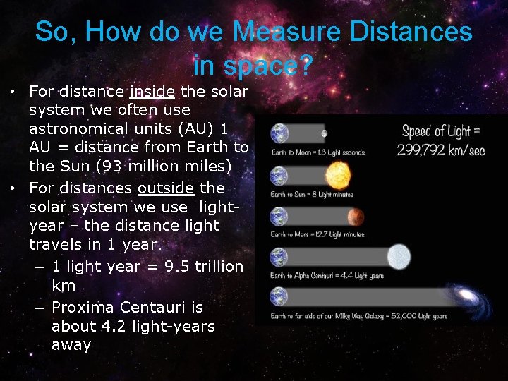 So, How do we Measure Distances in space? • For distance inside the solar