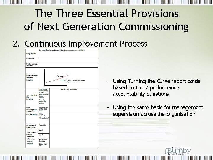 The Three Essential Provisions of Next Generation Commissioning 2. Continuous Improvement Process • Using