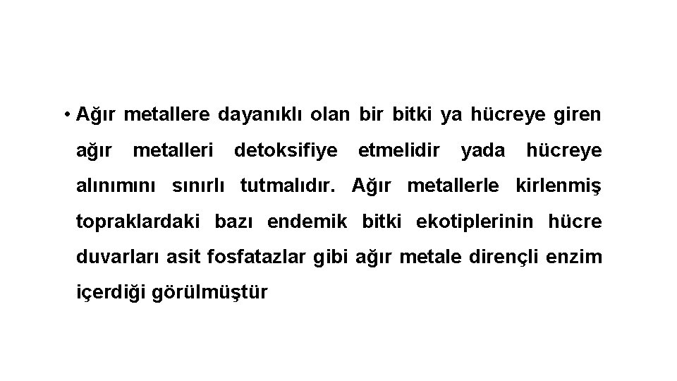  • Ağır metallere dayanıklı olan bir bitki ya hücreye giren ağır metalleri detoksifiye