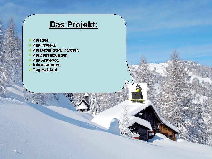 Das Projekt: Ø die Idee, Ø das Projekt, Ø die Beteiligten/ Partner, Ø die