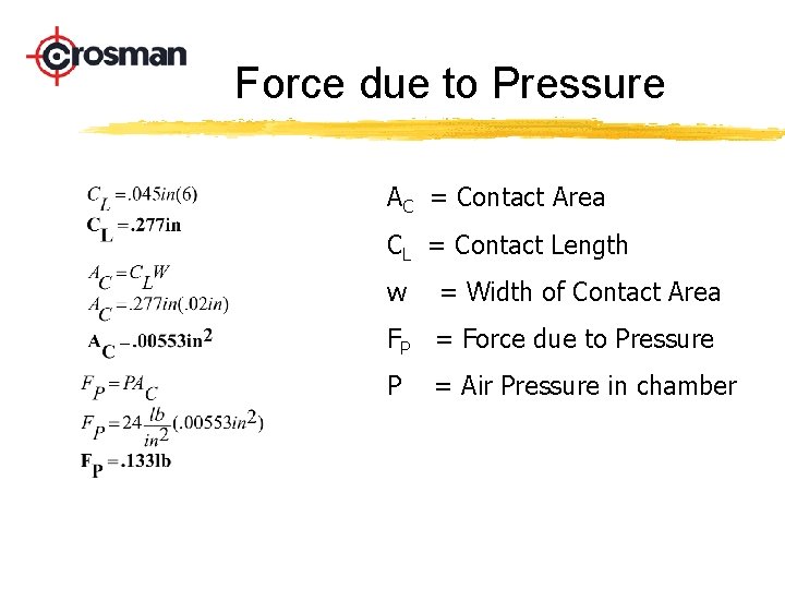 Force due to Pressure AC = Contact Area CL = Contact Length w =