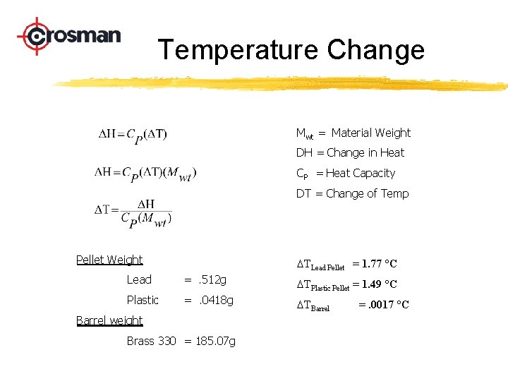 Temperature Change Mwt = Material Weight DH = Change in Heat CP = Heat
