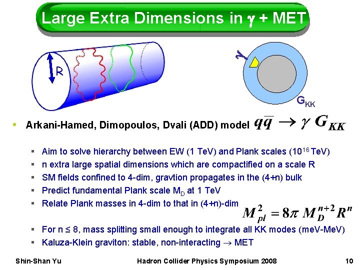 g Large Extra Dimensions in g + MET R GKK • Arkani-Hamed, Dimopoulos, Dvali