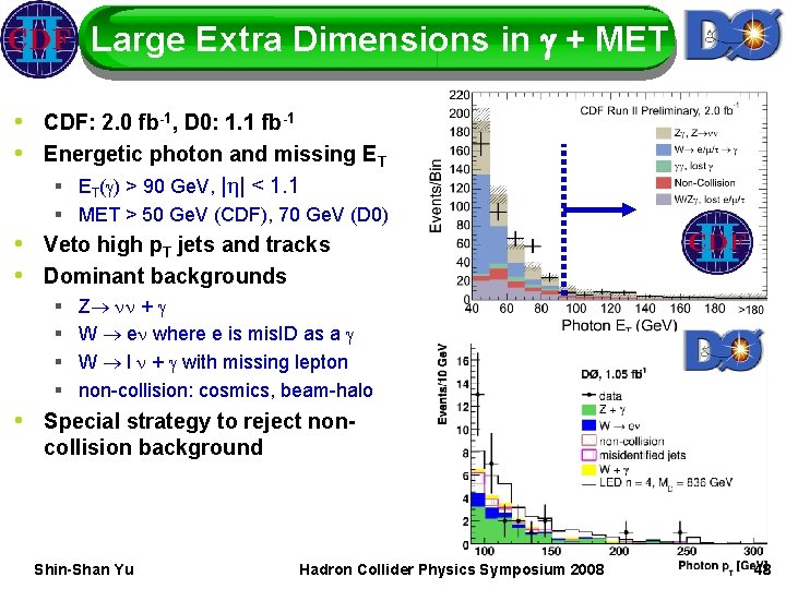 Large Extra Dimensions in g + MET • CDF: 2. 0 fb-1, D 0: