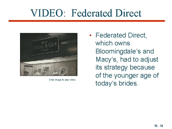 VIDEO: Federated Direct Click image to play video. • Federated Direct, which owns Bloomingdale’s