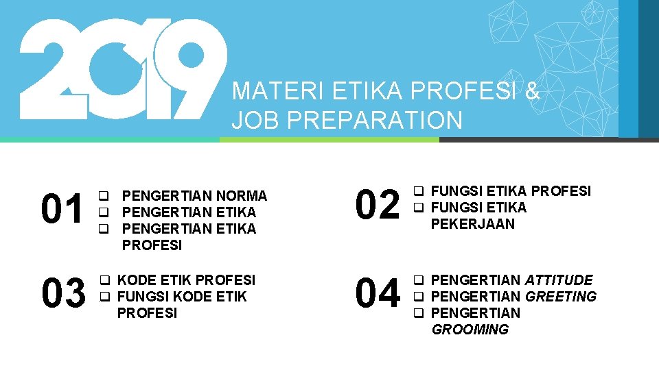 MATERI ETIKA PROFESI & JOB PREPARATION 01 q PENGERTIAN NORMA q PENGERTIAN ETIKA PROFESI