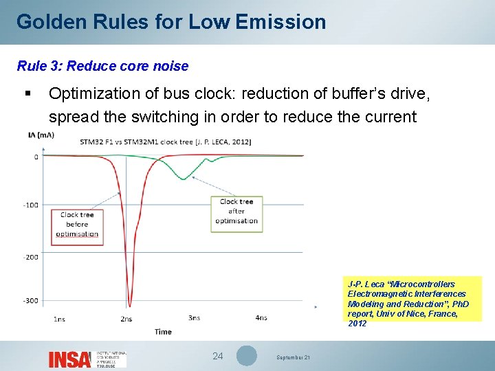 Golden Rules for Low Emission Rule 3: Reduce core noise § Optimization of bus