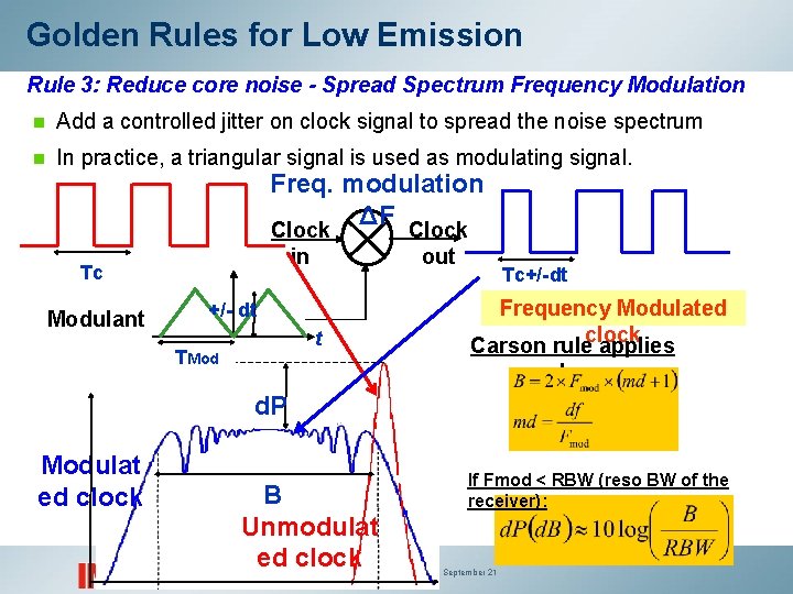 Golden Rules for Low Emission Rule 3: Reduce core noise - Spread Spectrum Frequency