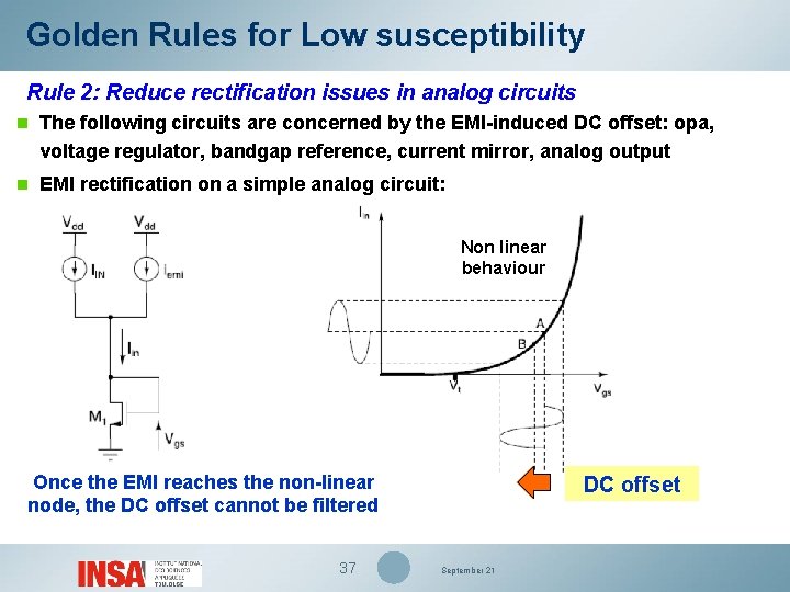 Golden Rules for Low susceptibility Rule 2: Reduce rectification issues in analog circuits n