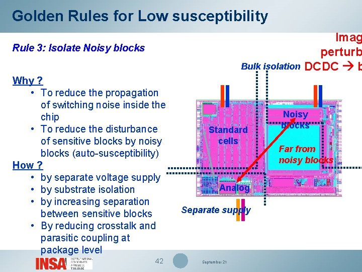 Golden Rules for Low susceptibility Rule 3: Isolate Noisy blocks Bulk isolation Why ?