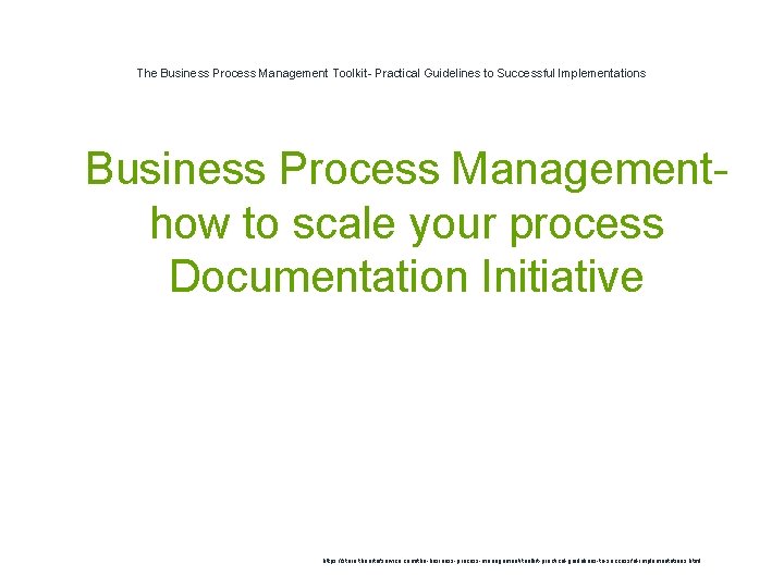 The Business Process Management Toolkit- Practical Guidelines to Successful Implementations 1 Business Process Managementhow