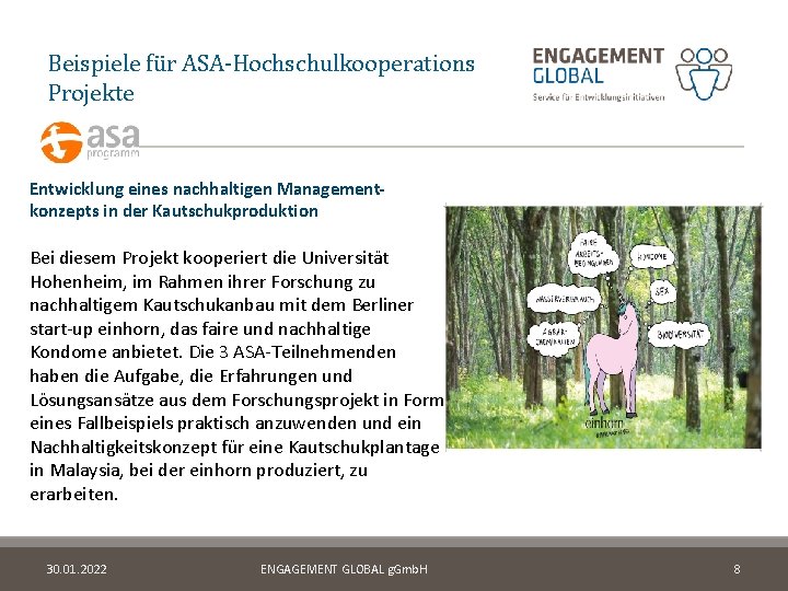 Beispiele für ASA-Hochschulkooperations Projekte Entwicklung eines nachhaltigen Managementkonzepts in der Kautschukproduktion Bei diesem Projekt